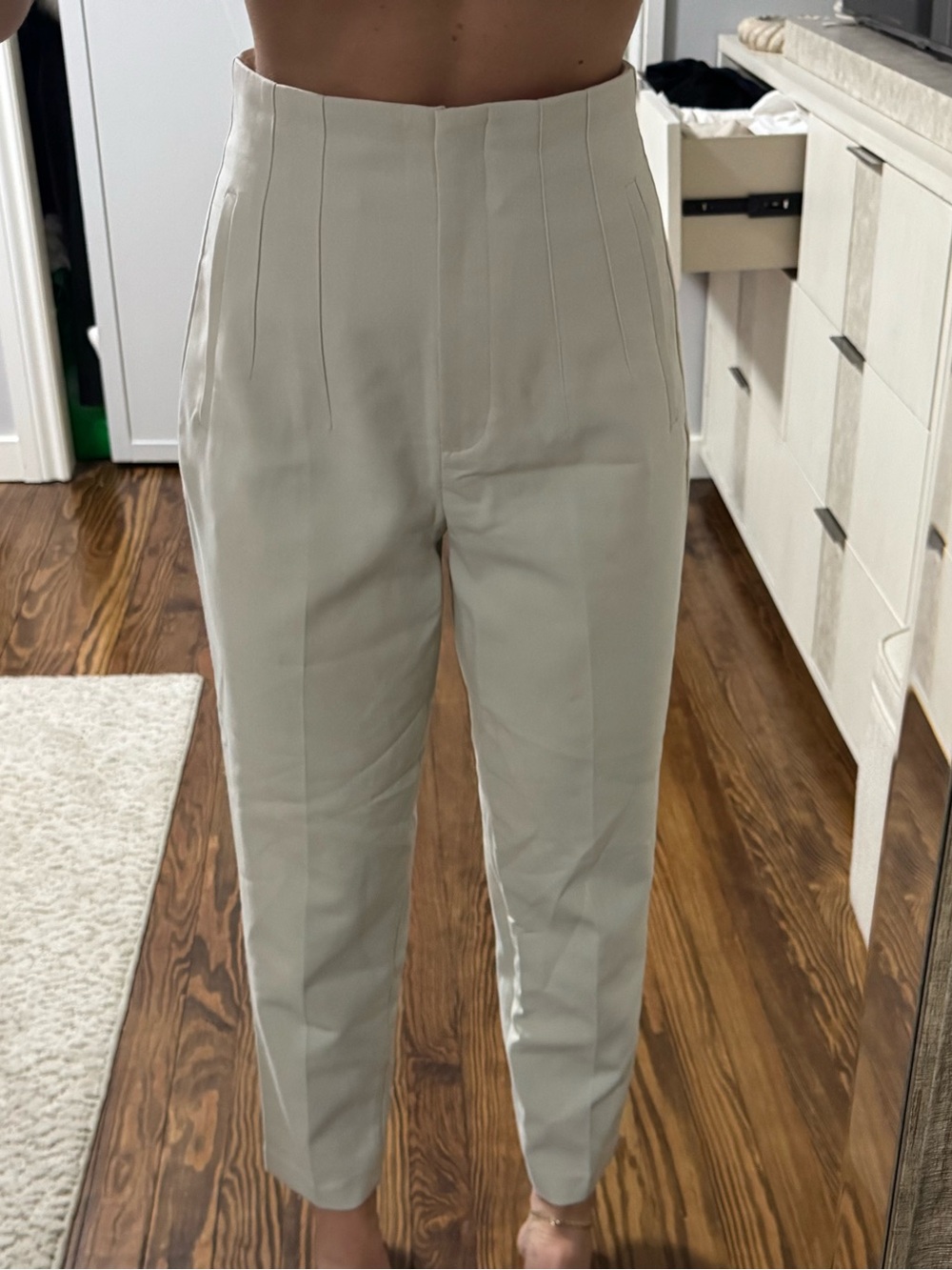 ZARA HIGH WAISTED CREAM TAILORED PANTS
